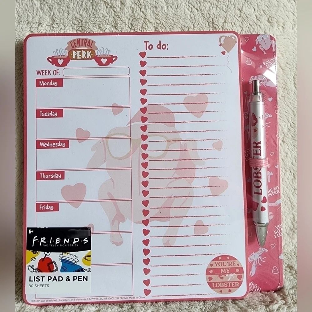 NWT Warner Bros. Friends TV Series List Pad and Pen Set